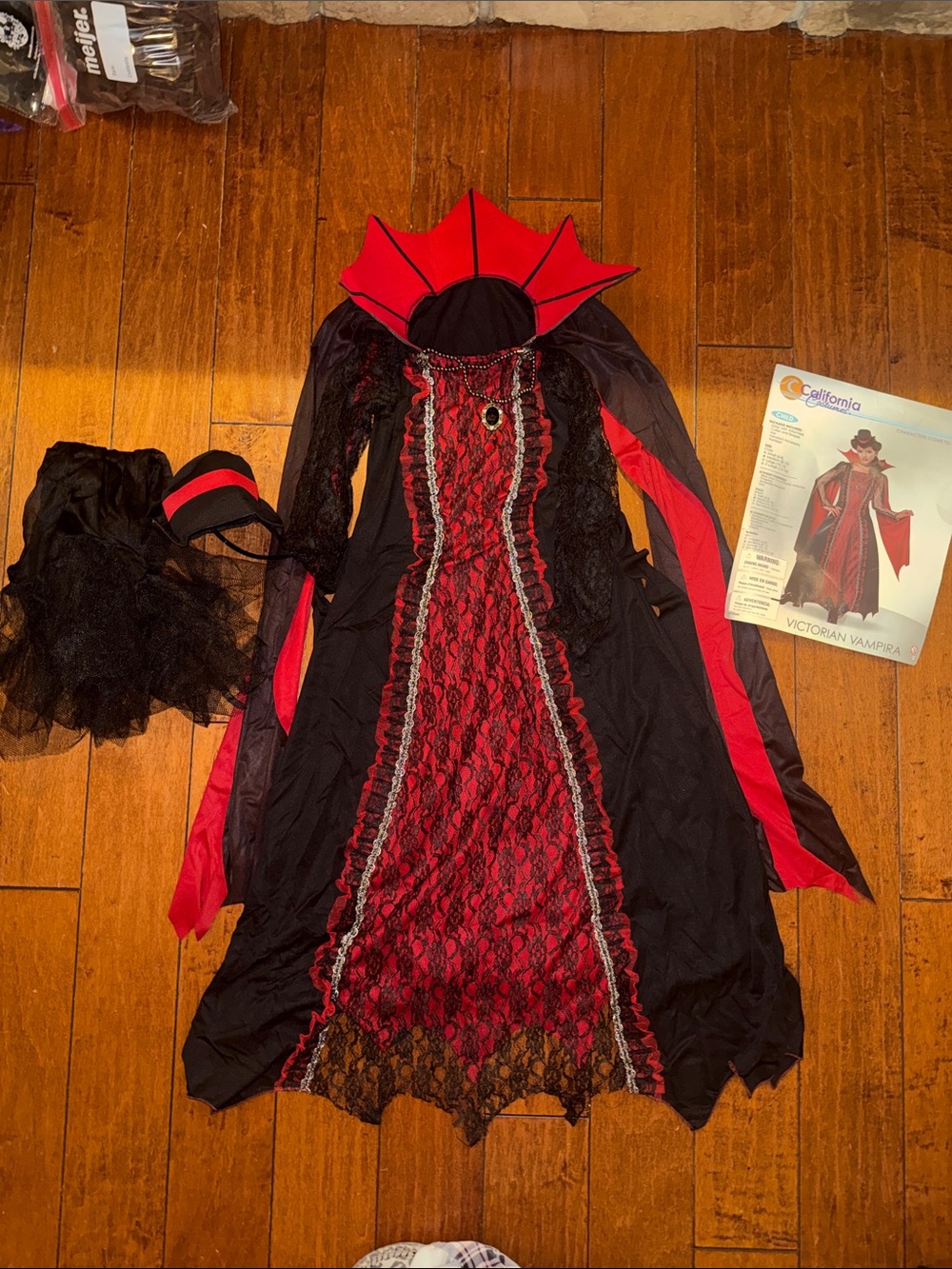 California Costumes Victorian Vampira Dress in Red and Black